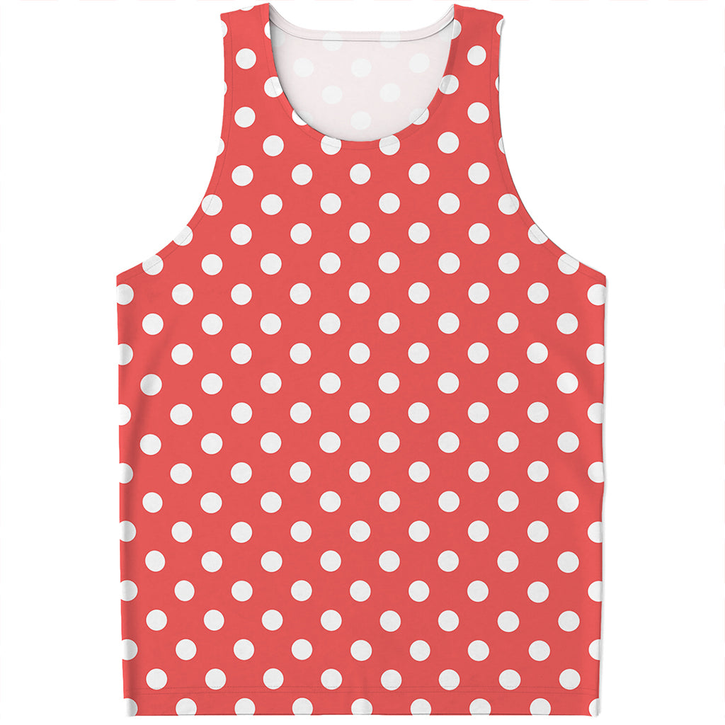 Pastel Red And White Polka Dot Print Men's Tank Top