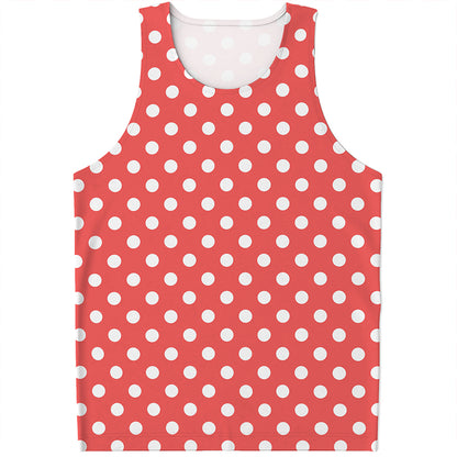 Pastel Red And White Polka Dot Print Men's Tank Top