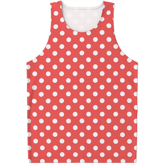 Pastel Red And White Polka Dot Print Men's Tank Top