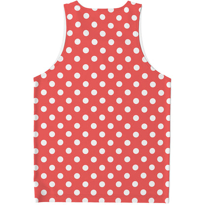 Pastel Red And White Polka Dot Print Men's Tank Top