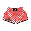 Pastel Red And White Polka Dot Print Muay Thai Boxing Shorts