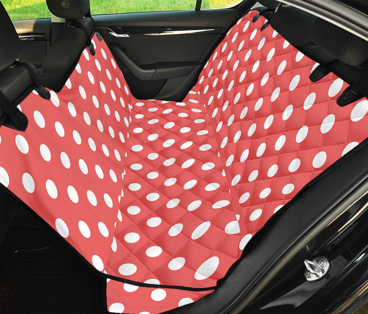 Pastel Red And White Polka Dot Print Pet Car Back Seat Cover