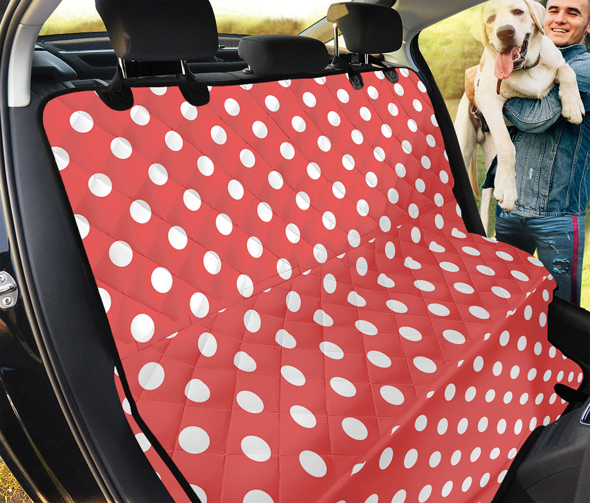 Pastel Red And White Polka Dot Print Pet Car Back Seat Cover