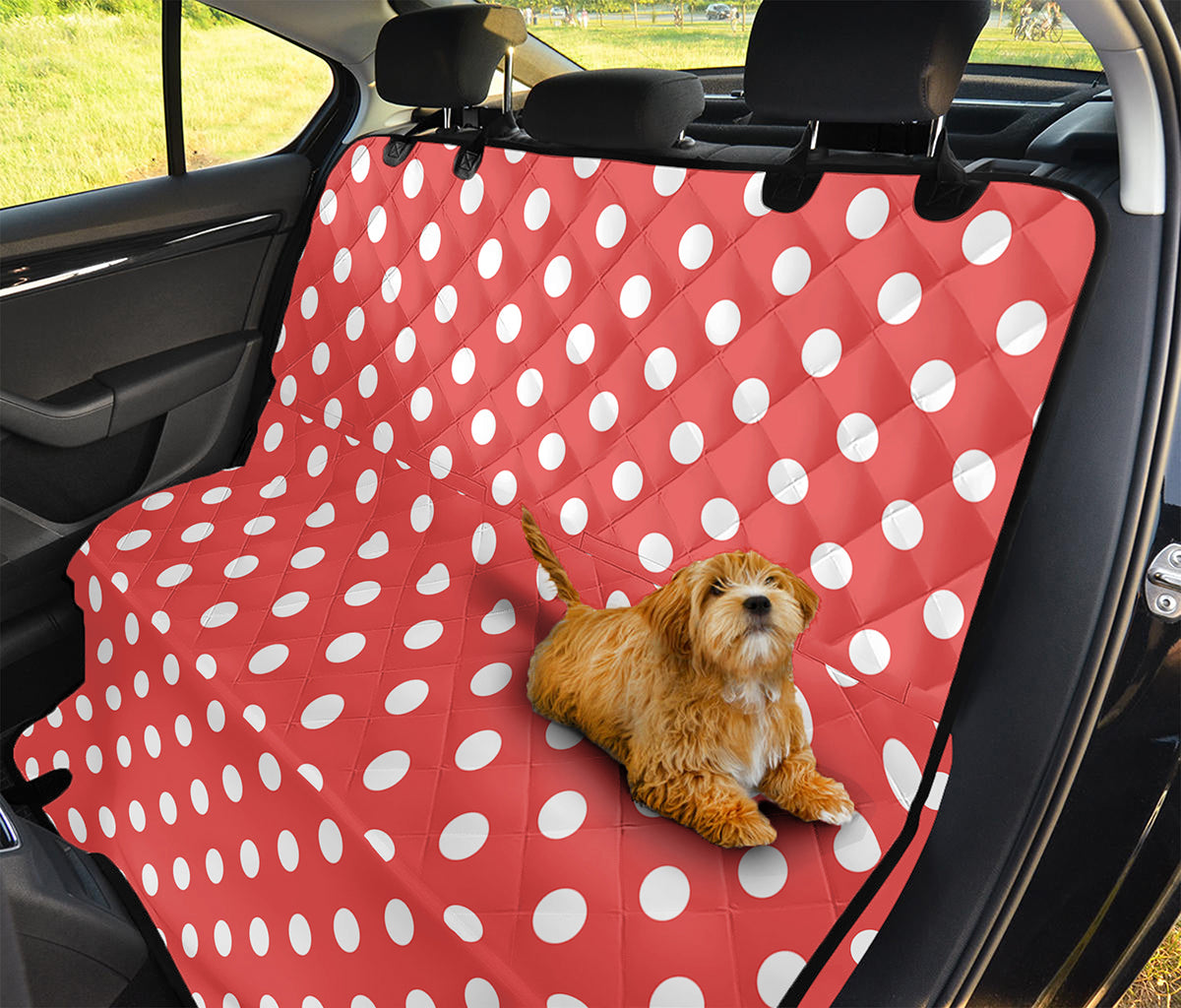 Pastel Red And White Polka Dot Print Pet Car Back Seat Cover