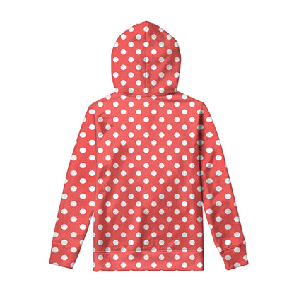 Pastel Red And White Polka Dot Print Pullover Hoodie