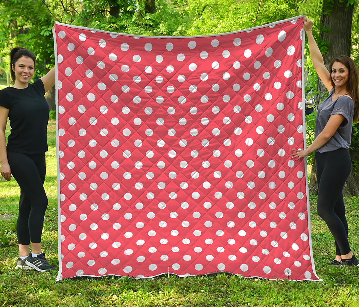 Pastel Red And White Polka Dot Print Quilt
