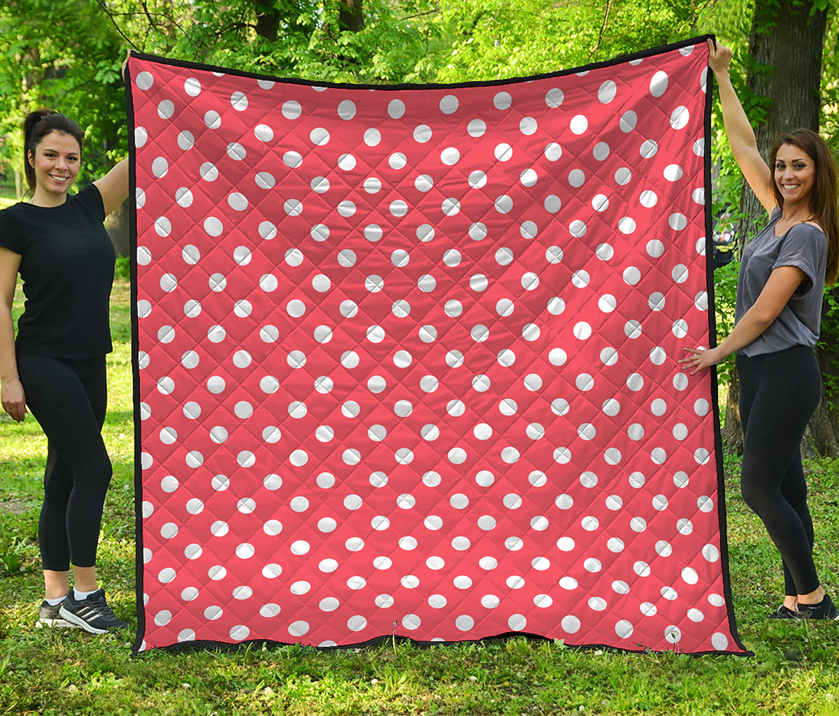 Pastel Red And White Polka Dot Print Quilt