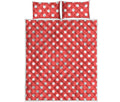 Pastel Red And White Polka Dot Print Quilt Bed Set
