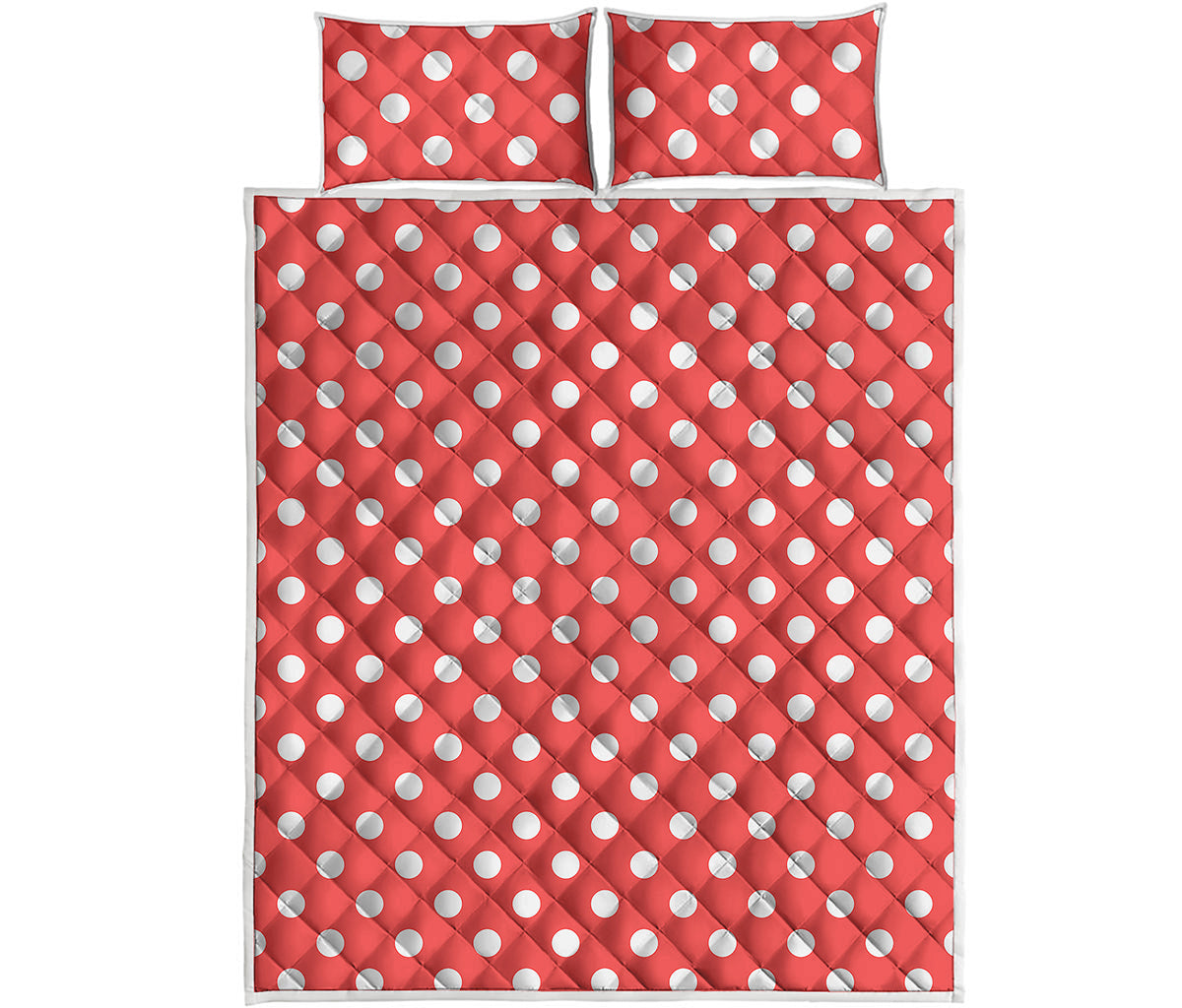 Pastel Red And White Polka Dot Print Quilt Bed Set