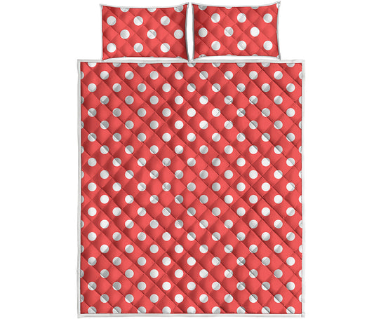 Pastel Red And White Polka Dot Print Quilt Bed Set