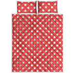Pastel Red And White Polka Dot Print Quilt Bed Set