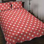 Pastel Red And White Polka Dot Print Quilt Bed Set