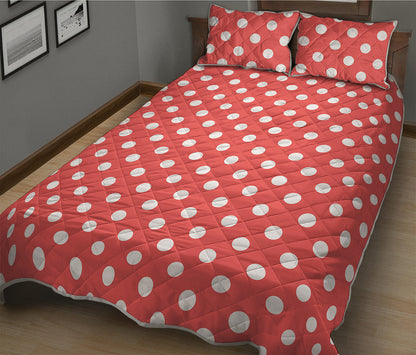Pastel Red And White Polka Dot Print Quilt Bed Set