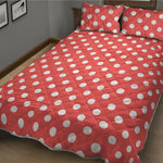 Pastel Red And White Polka Dot Print Quilt Bed Set
