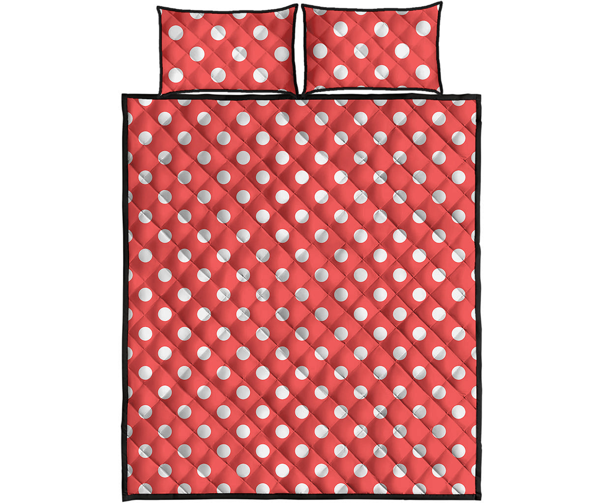 Pastel Red And White Polka Dot Print Quilt Bed Set