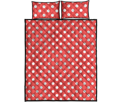 Pastel Red And White Polka Dot Print Quilt Bed Set