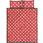 Pastel Red And White Polka Dot Print Quilt Bed Set