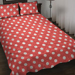 Pastel Red And White Polka Dot Print Quilt Bed Set