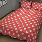 Pastel Red And White Polka Dot Print Quilt Bed Set