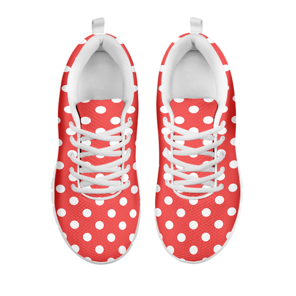 Pastel Red And White Polka Dot Print White Sneakers