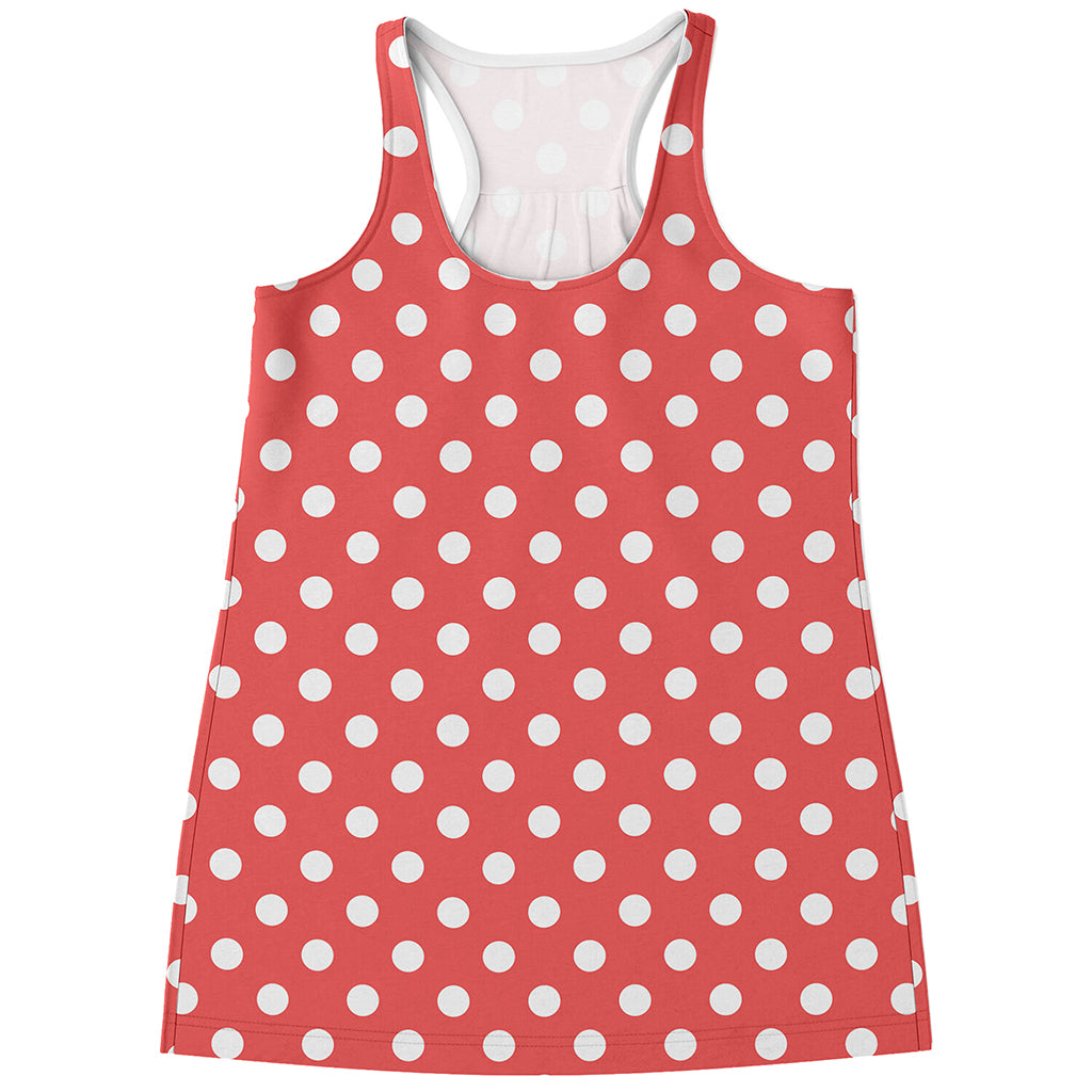 Pastel Red And White Polka Dot Print Women's Racerback Tank Top