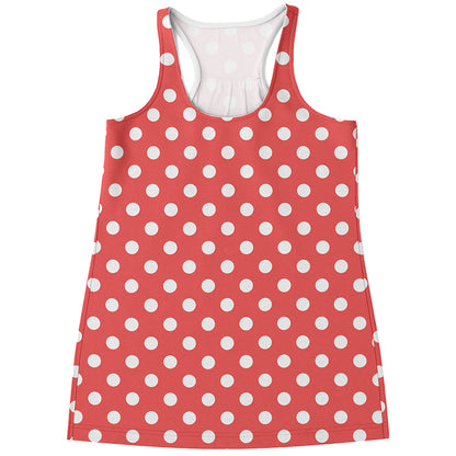 Pastel Red And White Polka Dot Print Women's Racerback Tank Top