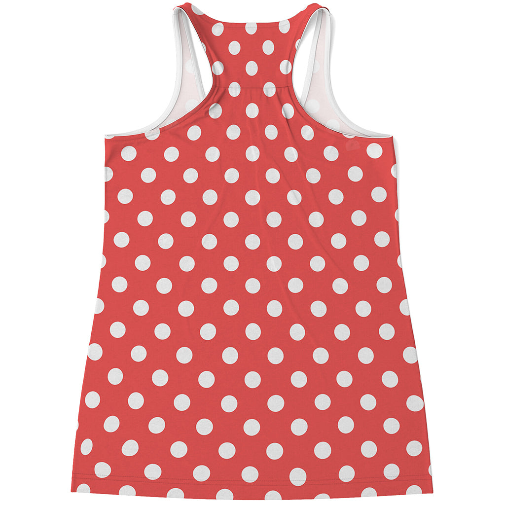 Pastel Red And White Polka Dot Print Women's Racerback Tank Top
