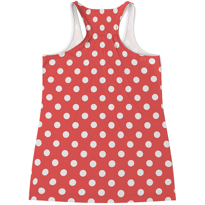 Pastel Red And White Polka Dot Print Women's Racerback Tank Top