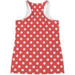 Pastel Red And White Polka Dot Print Women's Racerback Tank Top