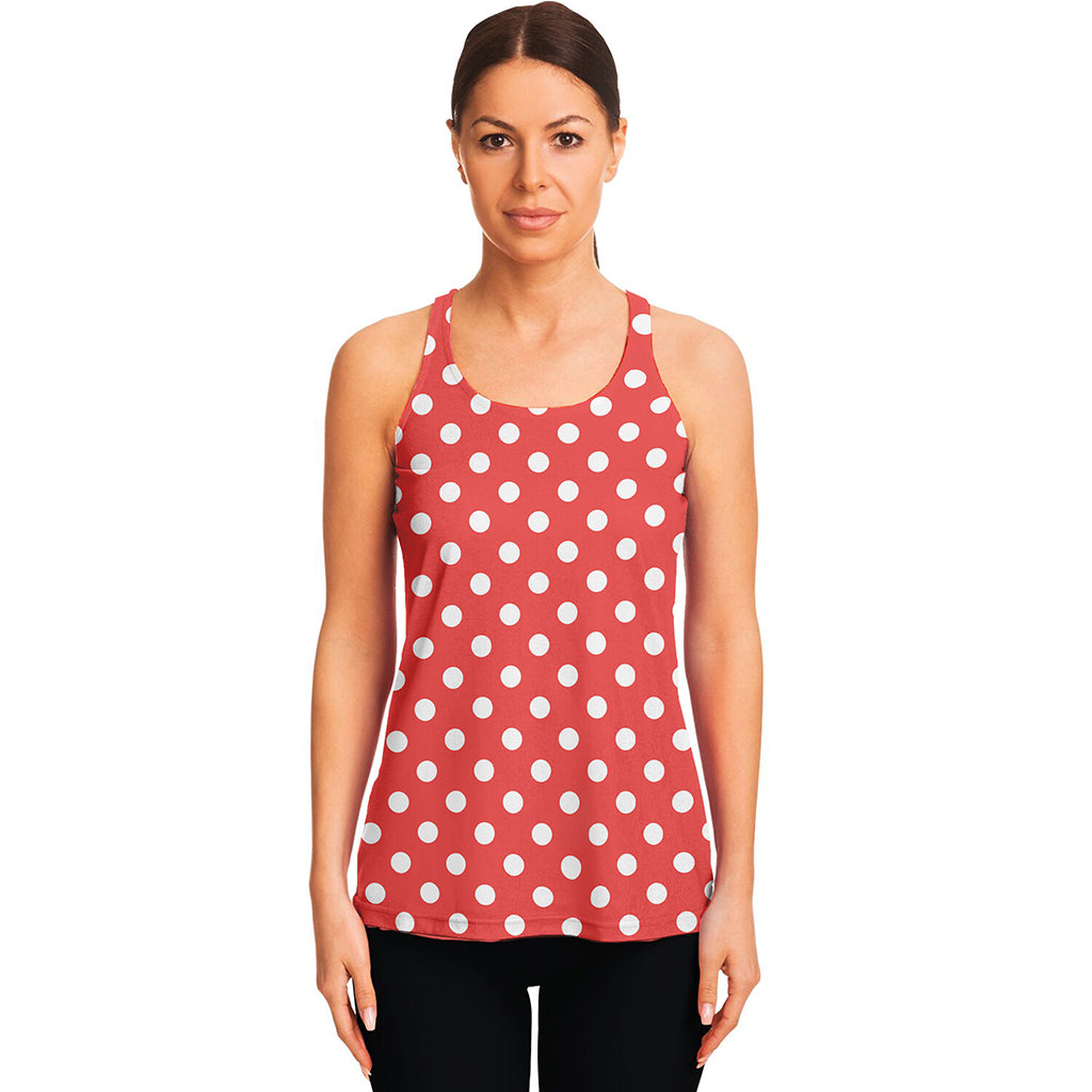 Pastel Red And White Polka Dot Print Women's Racerback Tank Top