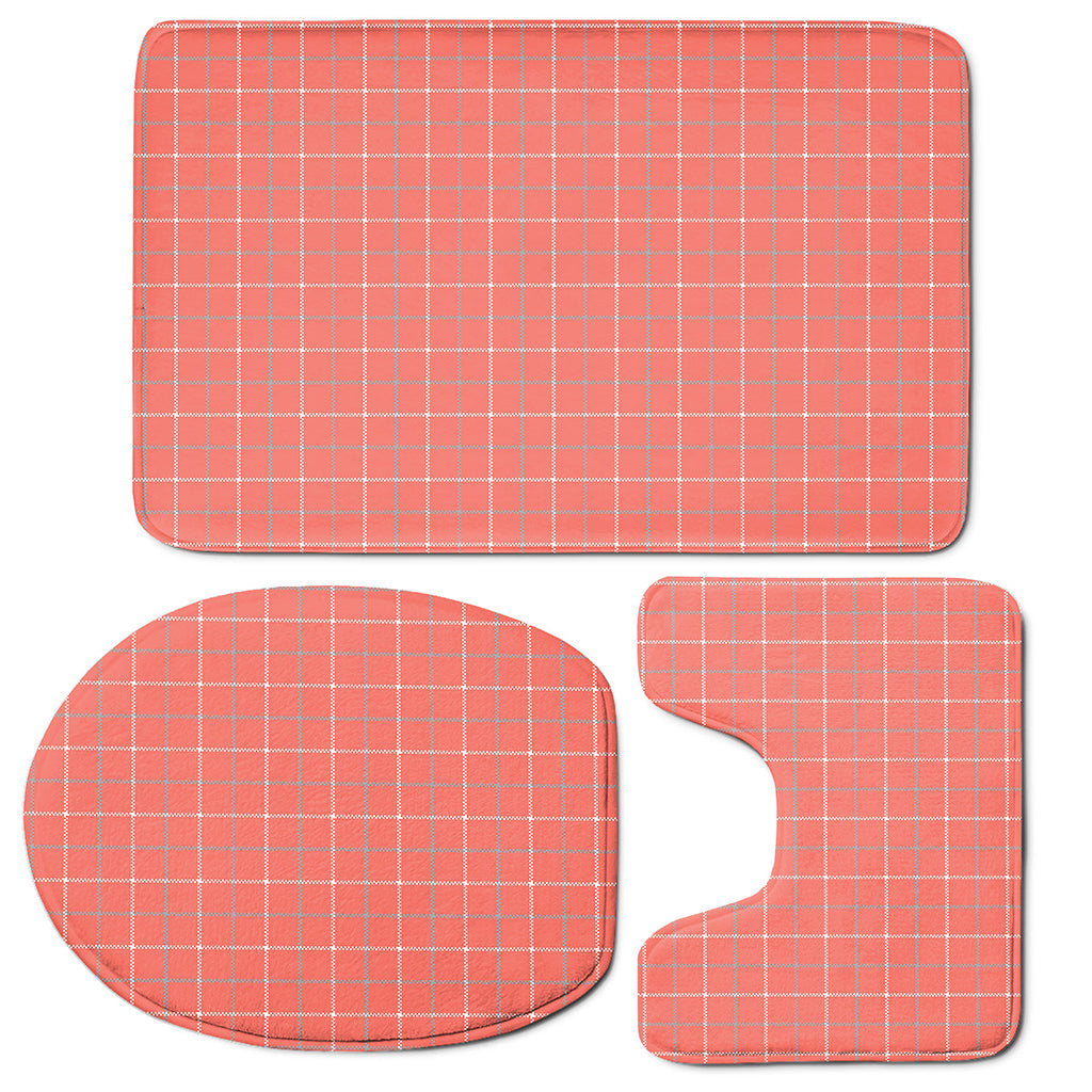Pastel Red Tattersall Pattern Print 3 Piece Bath Mat Set