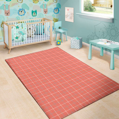 Pastel Red Tattersall Pattern Print Area Rug