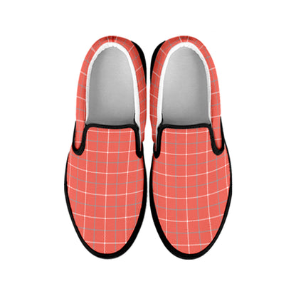 Pastel Red Tattersall Pattern Print Black Slip On Shoes