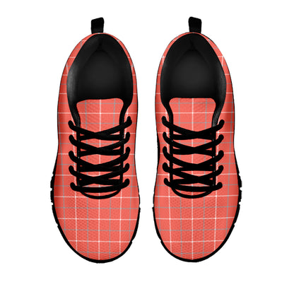 Pastel Red Tattersall Pattern Print Black Sneakers