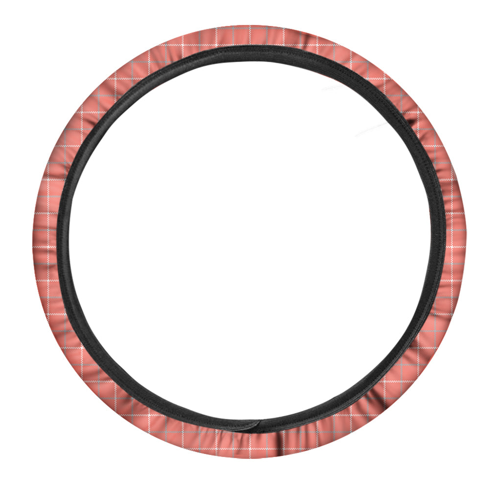 Pastel Red Tattersall Pattern Print Car Steering Wheel Cover