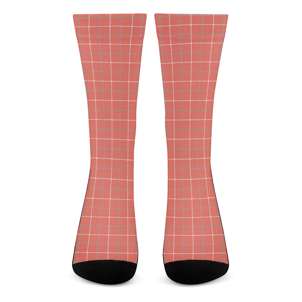 Pastel Red Tattersall Pattern Print Crew Socks