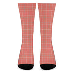 Pastel Red Tattersall Pattern Print Crew Socks