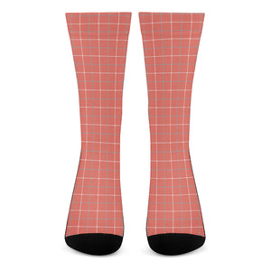 Pastel Red Tattersall Pattern Print Crew Socks