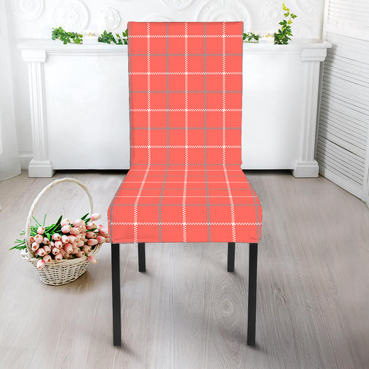 Pastel Red Tattersall Pattern Print Dining Chair Slipcover