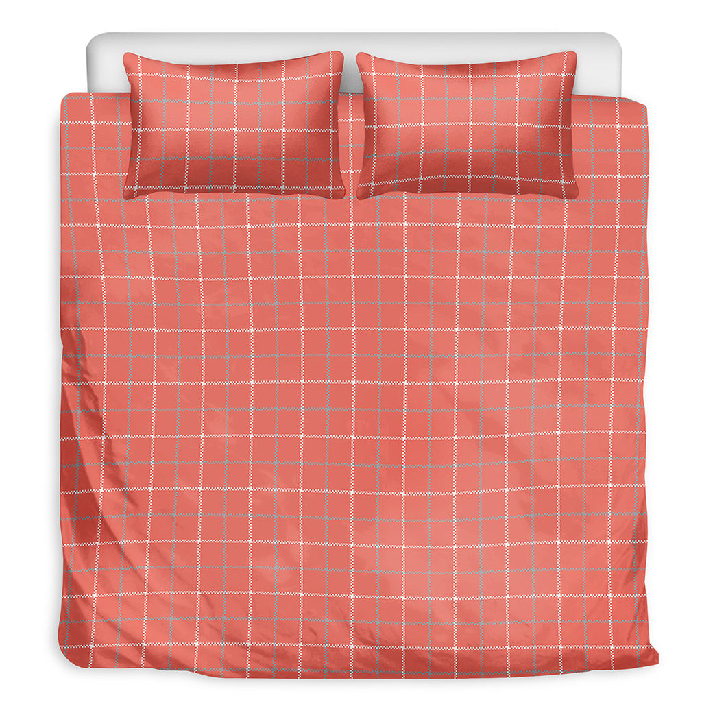 Pastel Red Tattersall Pattern Print Duvet Cover Bedding Set
