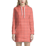 Pastel Red Tattersall Pattern Print Hoodie Dress