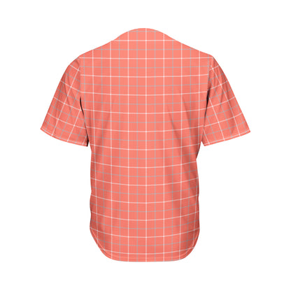 Pastel Red Tattersall Pattern Print Men's Baseball Jersey