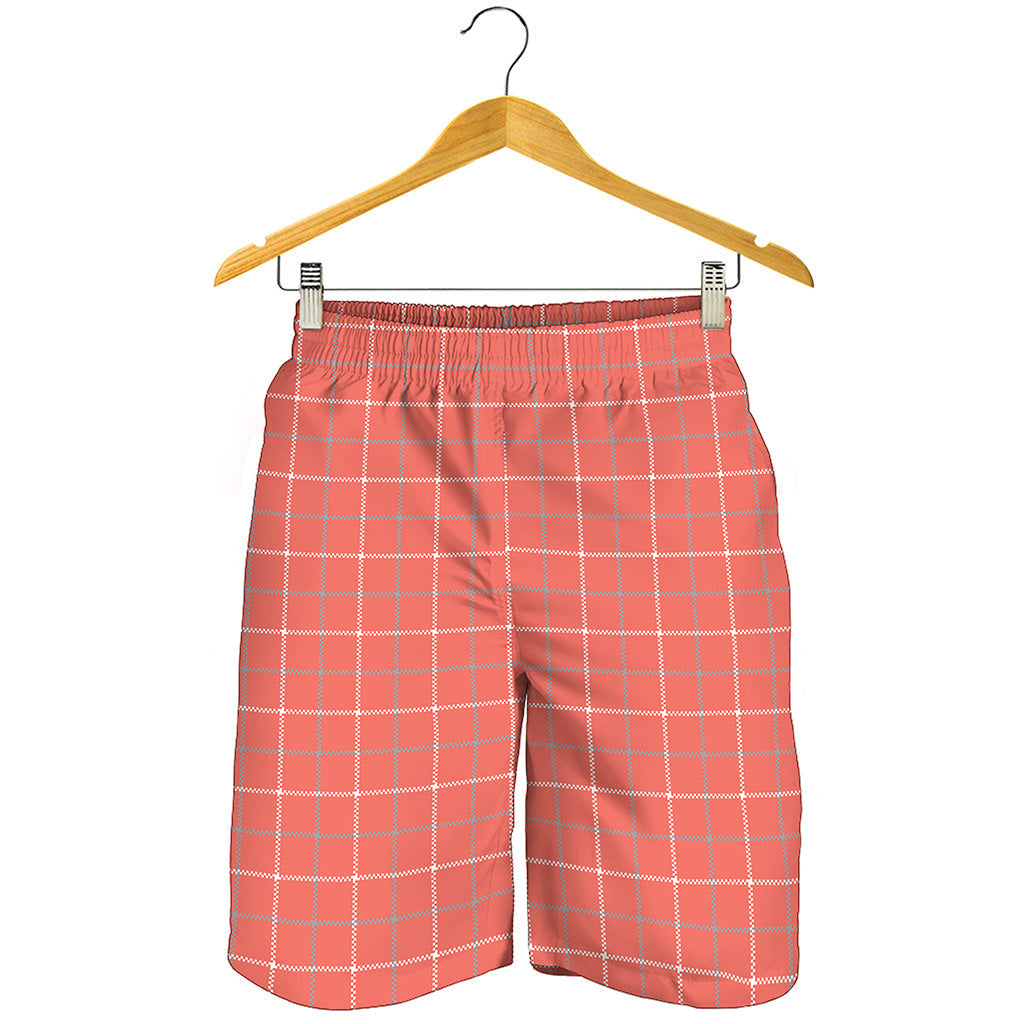 Pastel Red Tattersall Pattern Print Men's Shorts