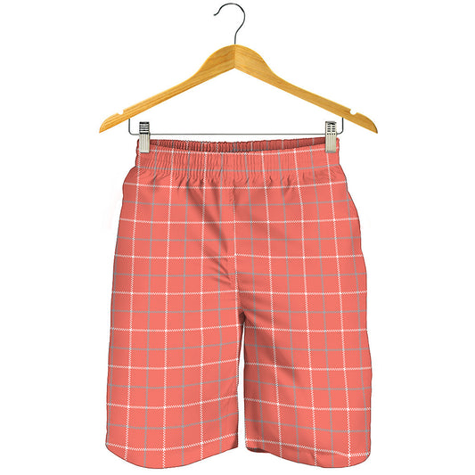 Pastel Red Tattersall Pattern Print Men's Shorts