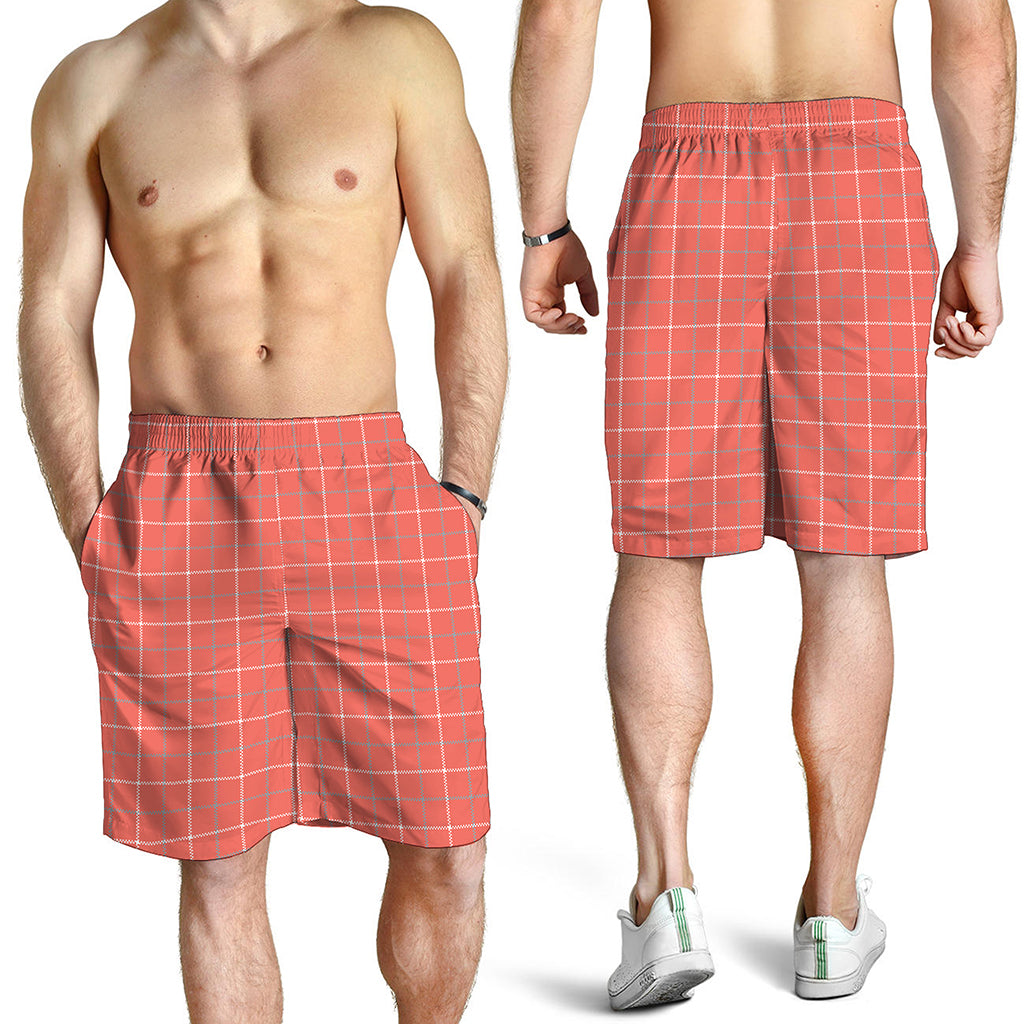Pastel Red Tattersall Pattern Print Men's Shorts