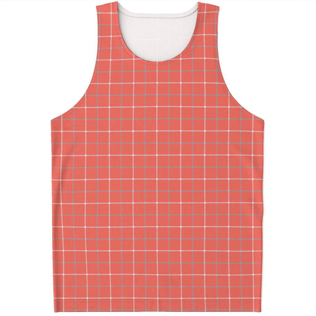 Pastel Red Tattersall Pattern Print Men's Tank Top