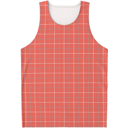 Pastel Red Tattersall Pattern Print Men's Tank Top