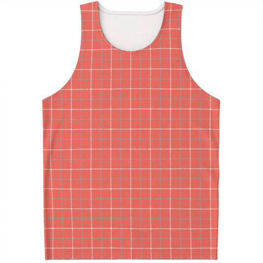 Pastel Red Tattersall Pattern Print Men's Tank Top