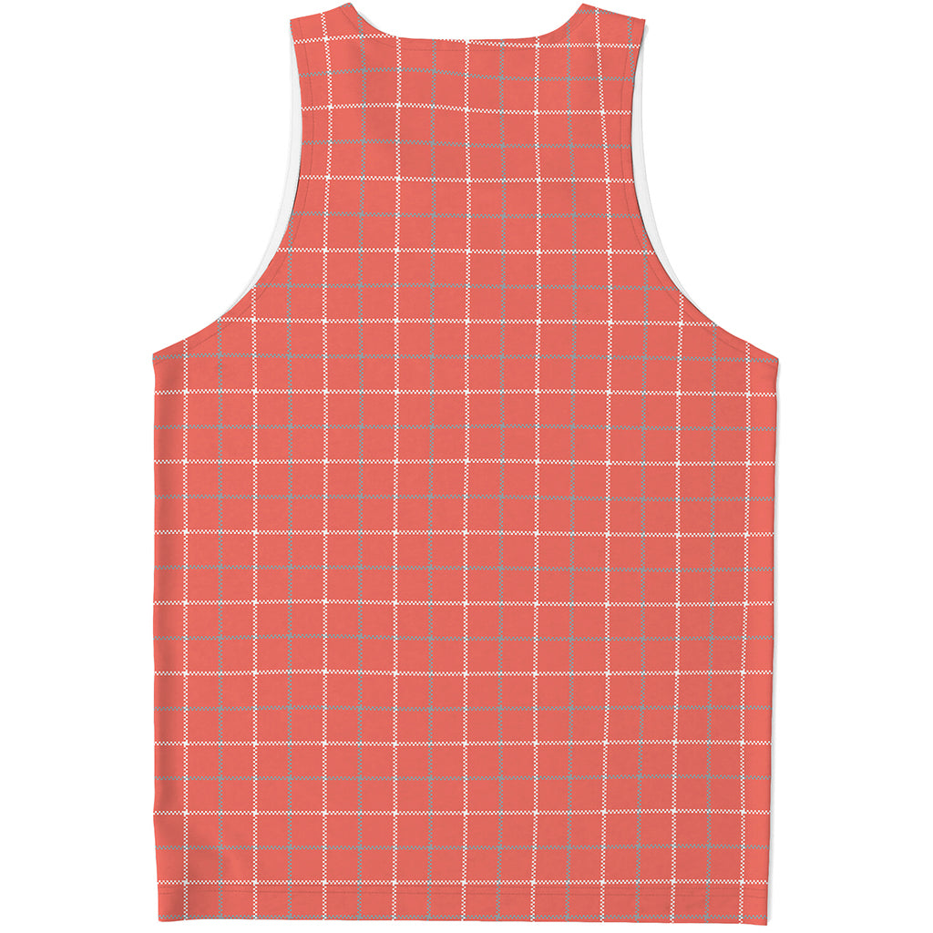 Pastel Red Tattersall Pattern Print Men's Tank Top