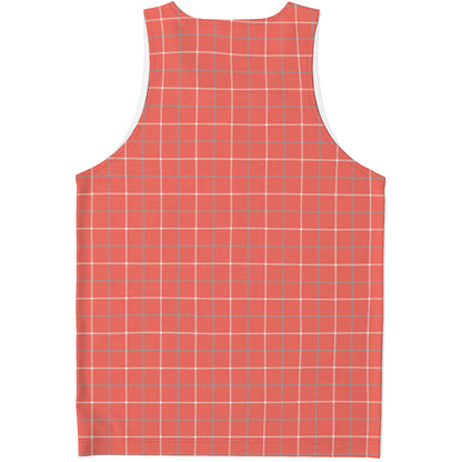 Pastel Red Tattersall Pattern Print Men's Tank Top